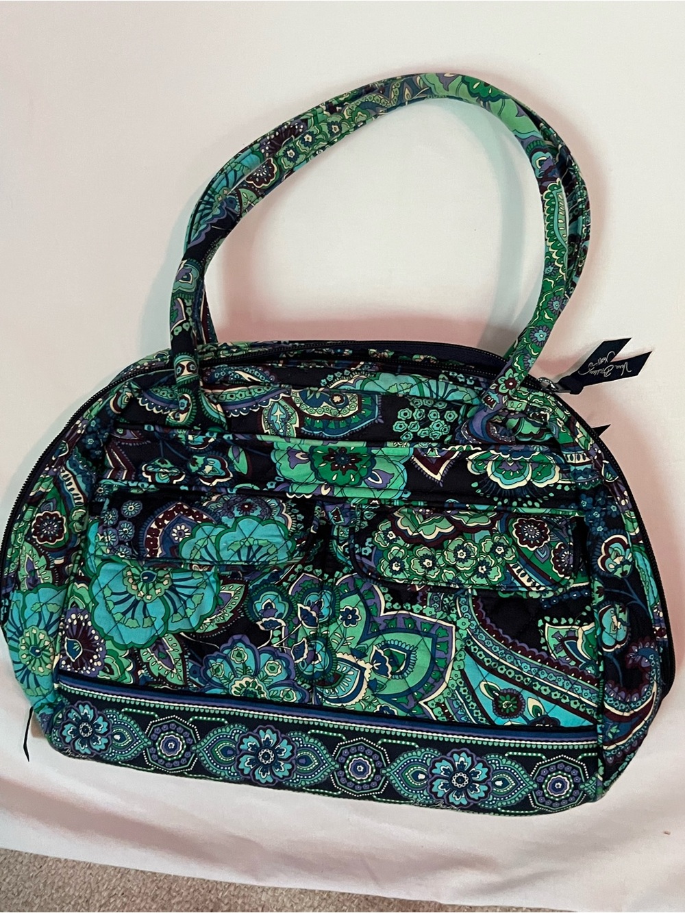 Vera Bradley Teal and Navy Paisley Quilted Shoulder Bag